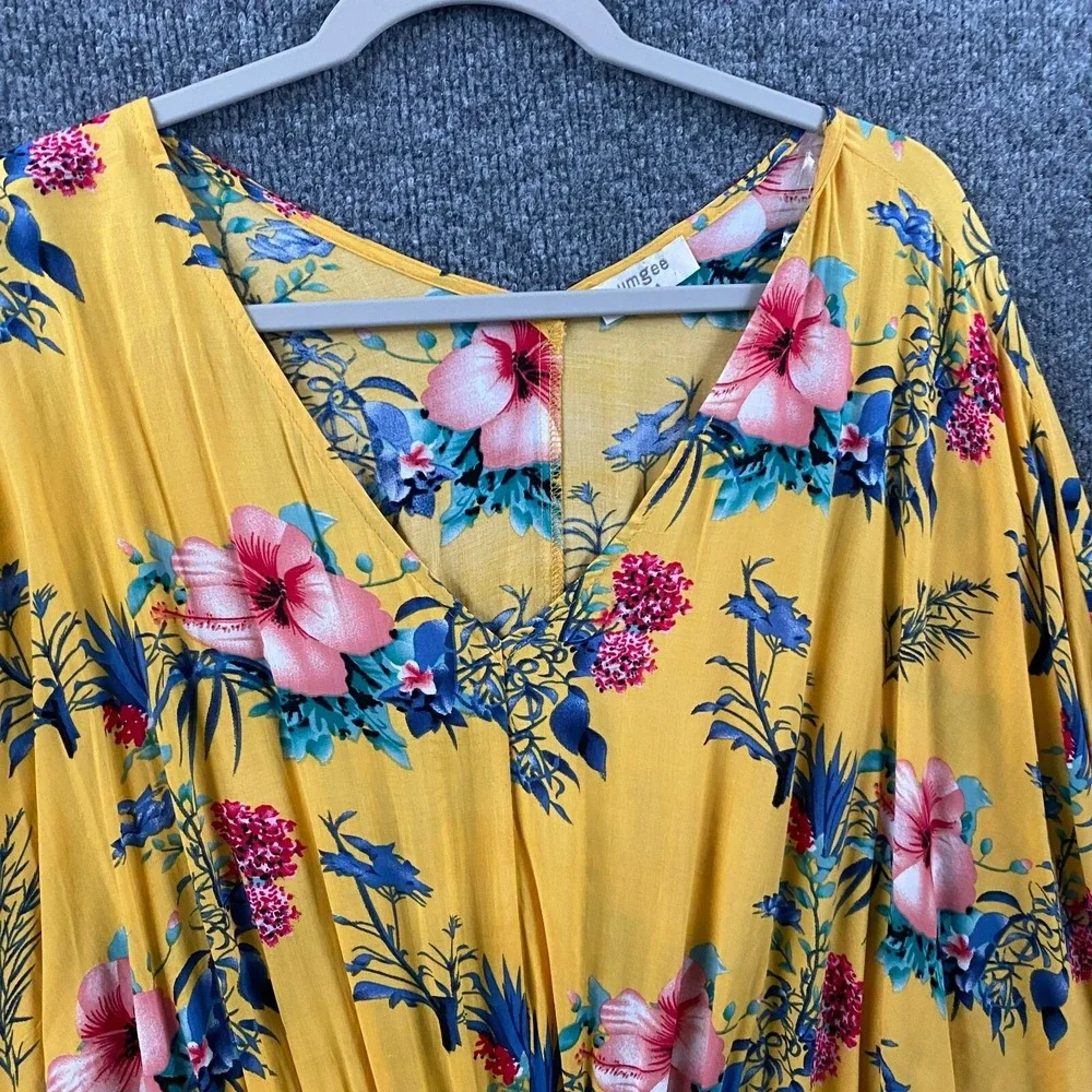 UMGEE Dress‎ Small Yellow Floral V-Neck Dolman Sleeves Peasant Beachy Festival